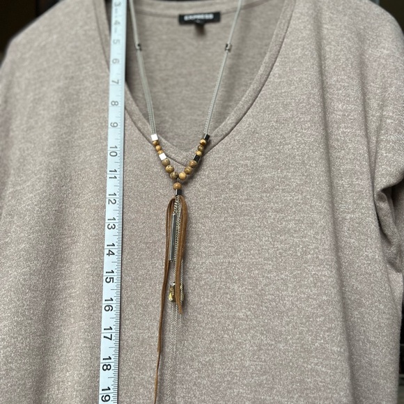 WHBM Silvertone Y-Necklace with Wooden/stone & Faux Leather Features - Picture 3 of 5